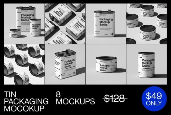 8款高级逼真食品汽油金属易拉罐包装桶设计展示效果图PSD样机模板 TP_Packaging Mockup Bundle