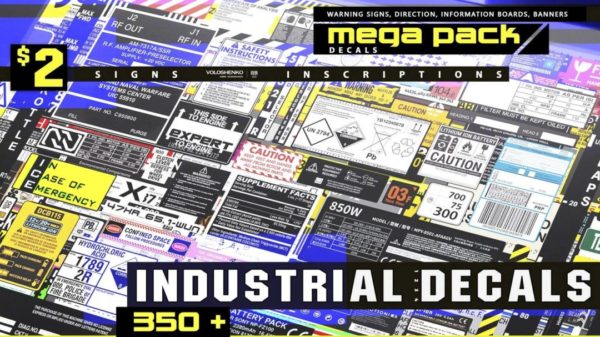 350+款工业工程道路施工危险安全生产信息图标警示标识PS设计素材包 Industrial Decals 350+ MEGA Pack