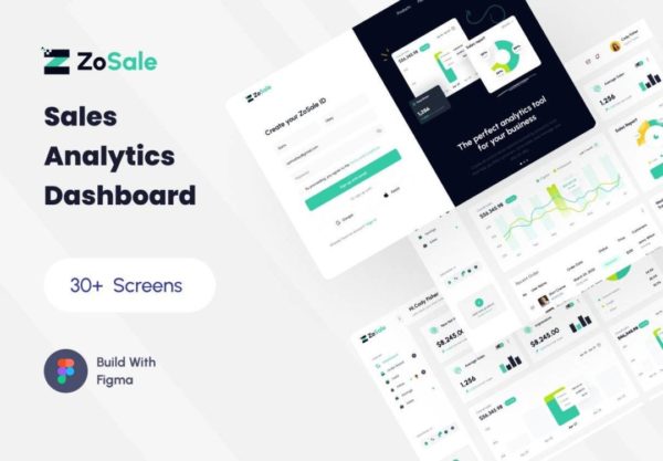 30+屏高级双配色企业员工销售业绩统计分析仪表盘用户界面设计Figma模板 ZoSale-Sales Analytics Dashboard