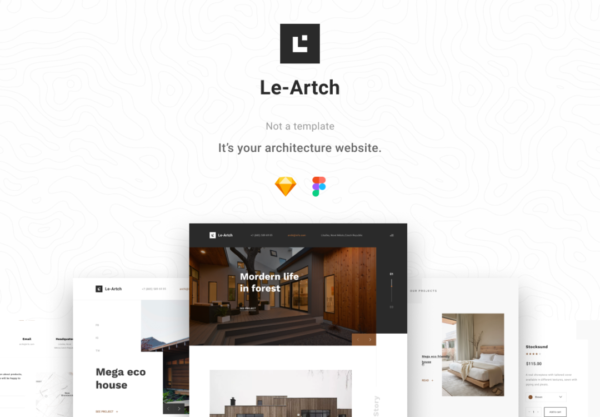 20+屏简约室内别墅建筑设计网站WEB登陆界面设计Figma&Sketch模板 Le Artch Architecture & Interior Website Template