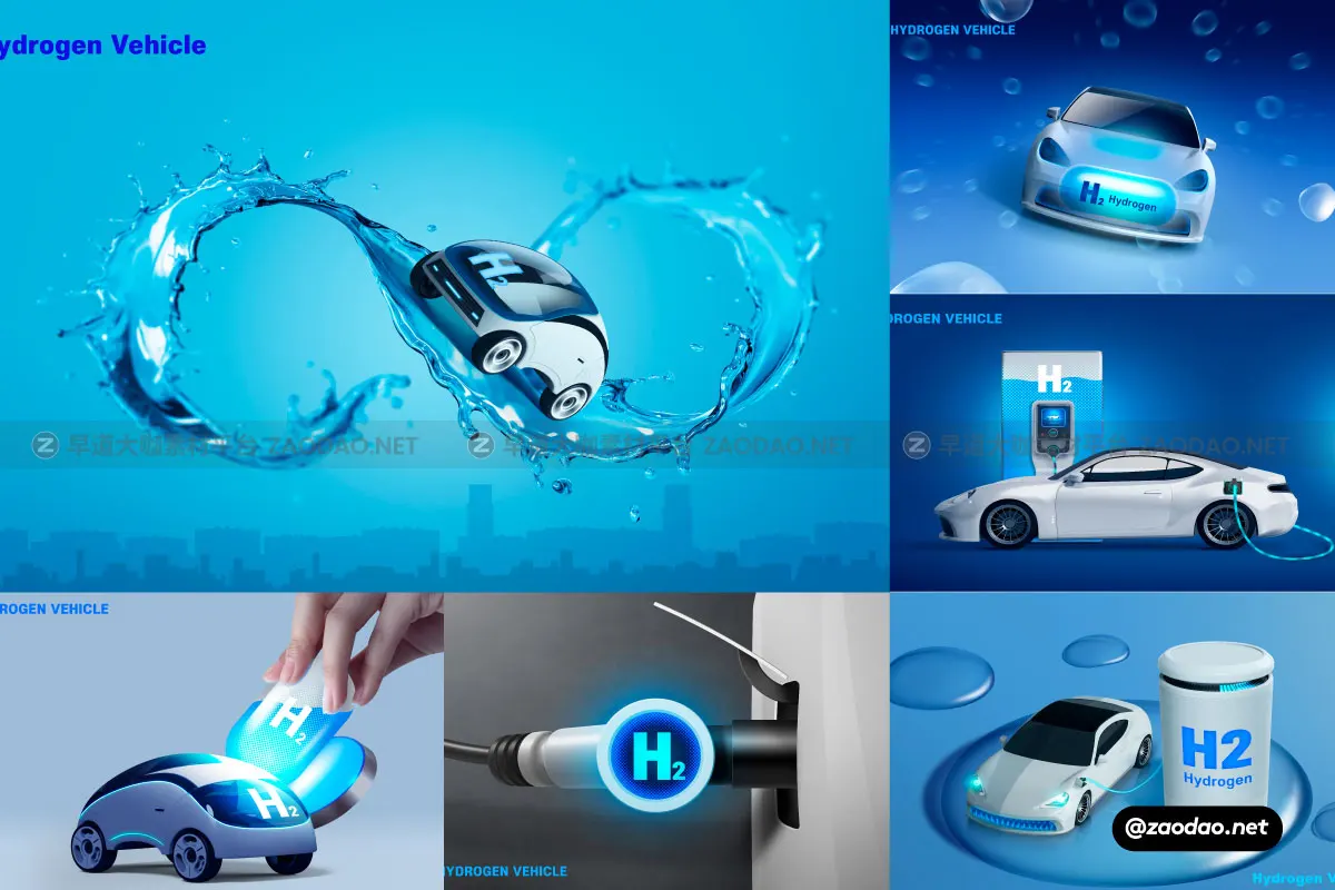 12款创意氢气新能源汽车电车主视觉KV海报设计PS分层源文件模板 Hydrogen new energy vehicle poster插图