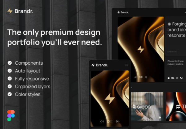 独特暗黑视觉冲击品牌推广企业网站WEB用户界面设计Figma模板源文件 Brandr – Premium Design Portfolio