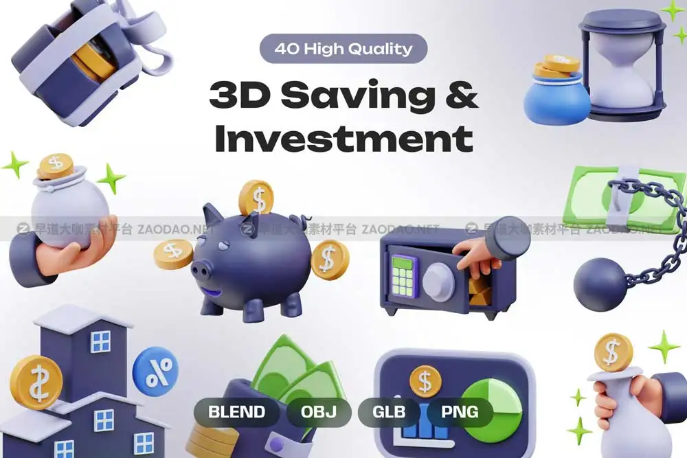 40款银行储蓄理财金融投资资产财务规划插图3D立体图标Icons设计素材 Saving & Investment 3D Icons插图