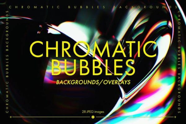 28款丰富多彩虹彩肥皂气泡黑色背景抽象艺术5K高清图设计素材 Chromatic Bubbles Backgrounds & Overlays