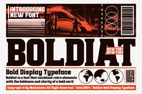 时尚复古杂志海报徽标设计衬线英文字体安装包 Boldiat – Bold Display Typeface
