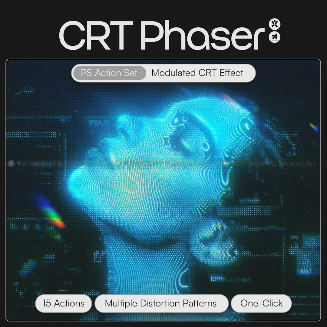 复古赛博朋克霓虹效果CRT信号故障显示模拟PS修图动作滤镜插件设计素材 DORON SUPPLY – CRT Phaser插图
