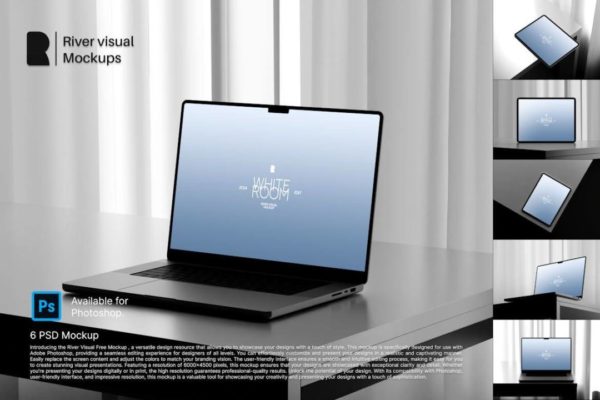6款时尚自适应网站界面设计苹果MacBook笔记本iPad平板电脑演示效果图PSD样机模板 White Room Mockup