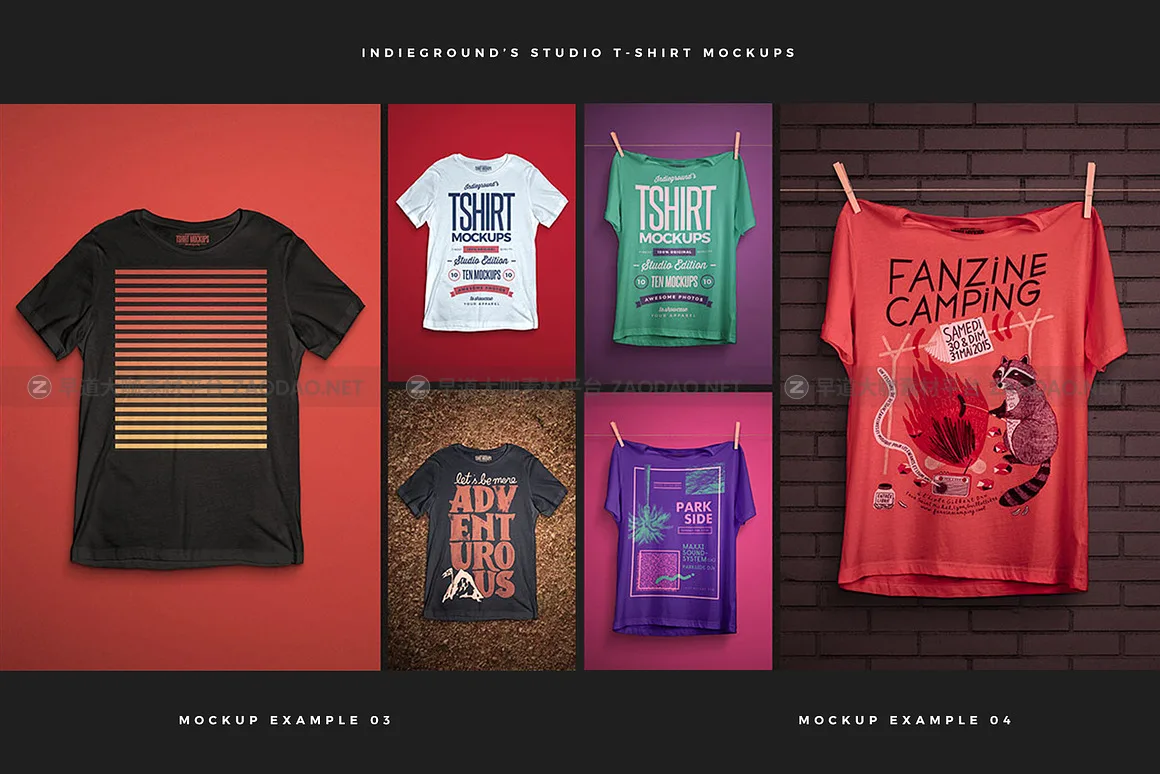 10款逼真半袖T恤上衣印花图案设计PS展示效果图贴图样机模板 Indieground – Studio T-Shirt Mockups插图2