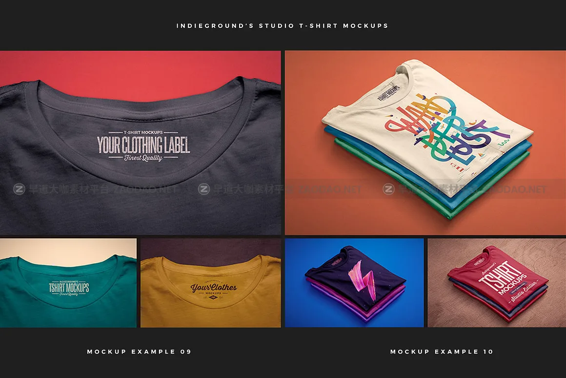 10款逼真半袖T恤上衣印花图案设计PS展示效果图贴图样机模板 Indieground – Studio T-Shirt Mockups插图5