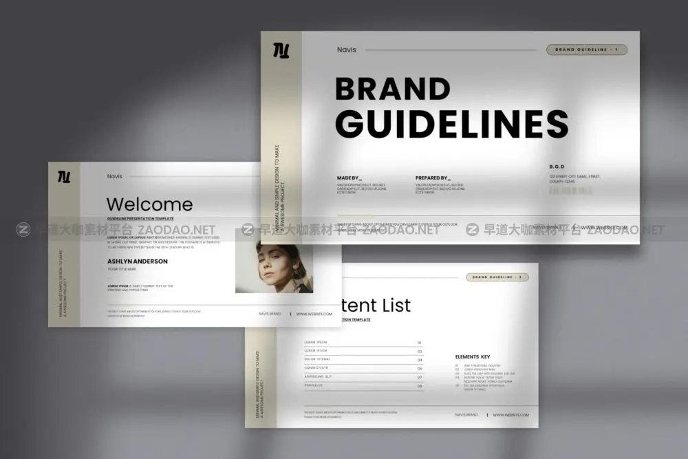 极简主义企业营销策划提案简报设计Keynote模版 Navis – Brand Guideline Keynote Template插图