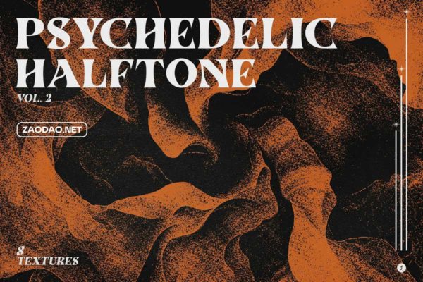 8款迷幻做旧半色调颗粒扭曲5K高清JPG抽象艺术背景图片设计素材 Psychedelic Halftone Textures Vol. 2
