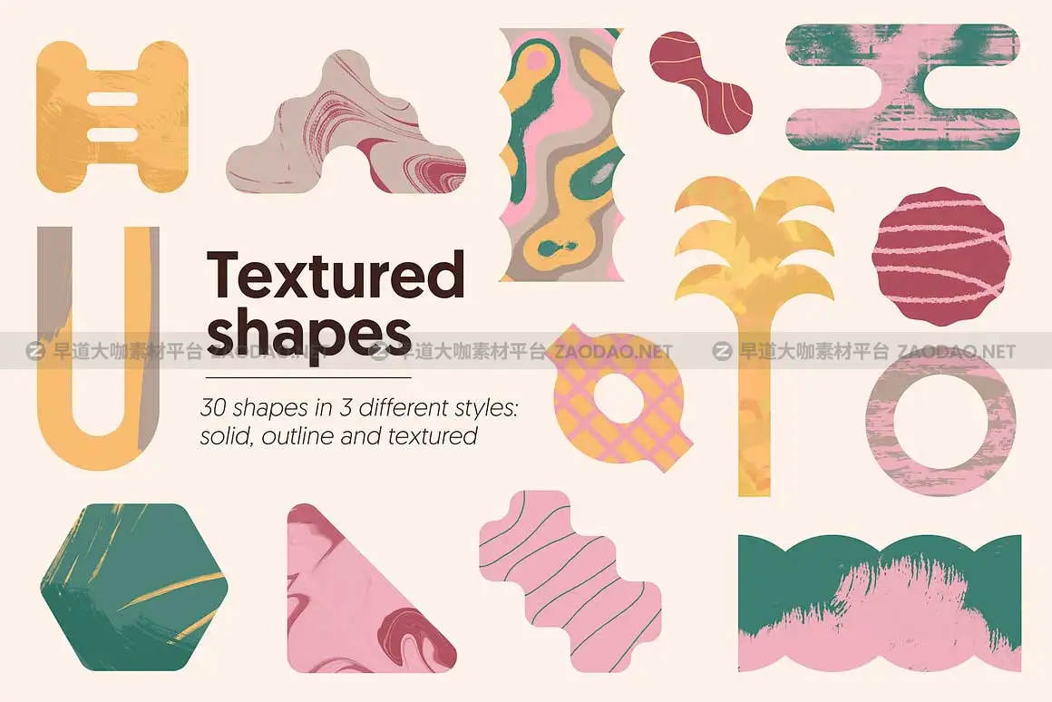 30款时尚创意几何风装饰图案抽象艺术AI矢量图形设计素材 Textured Shapes插图