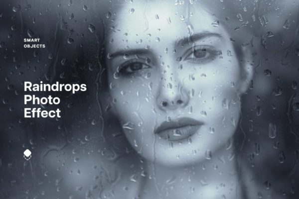 真实窗户玻璃雨点雨滴效果人像图片修图Ps特效滤镜插件样机模板 Raindrops Photo Effect