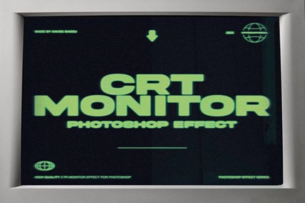 复古CRT显示模拟标题文本字体LOGO设计PS特效样机模板 CRT Monitor Effect