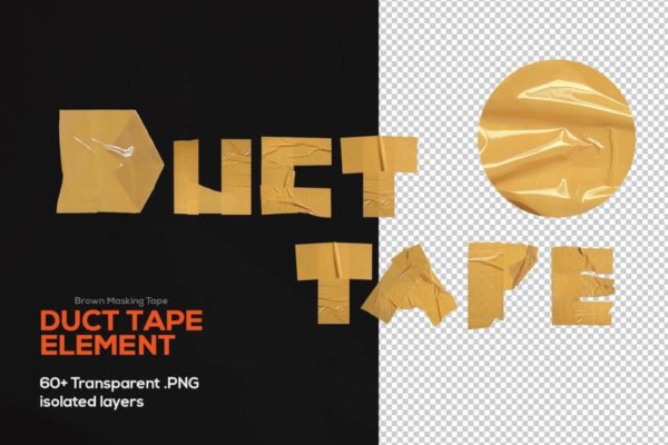 68款高清黄色撕裂褶皱塑料胶带背景纹理PNG免抠图设计素材 Duct Tape PNG Textures