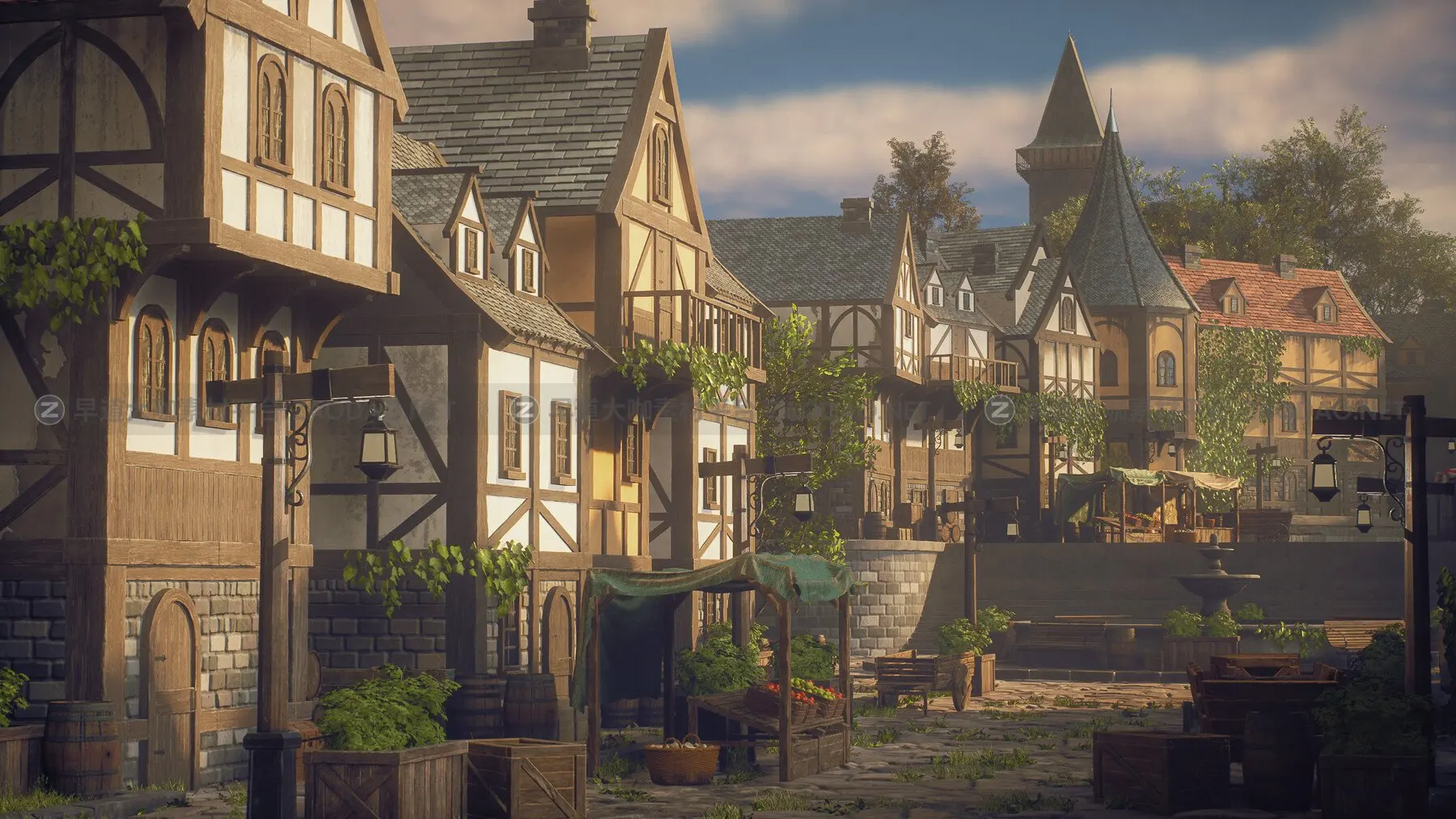 Blender/UE创建中世纪城镇场景3D建模材质贴图渲染视频教程 中英文字幕 Creating A Medieval Town Environment – Using Ue5 & Blender插图2