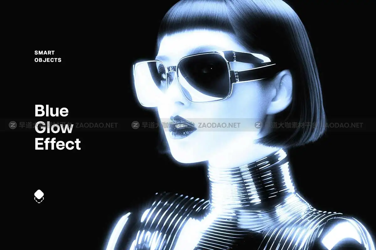 未来科幻蓝色发光人像图片修图PS特效滤镜插件样机模板 Blue Glow Photo Effect插图