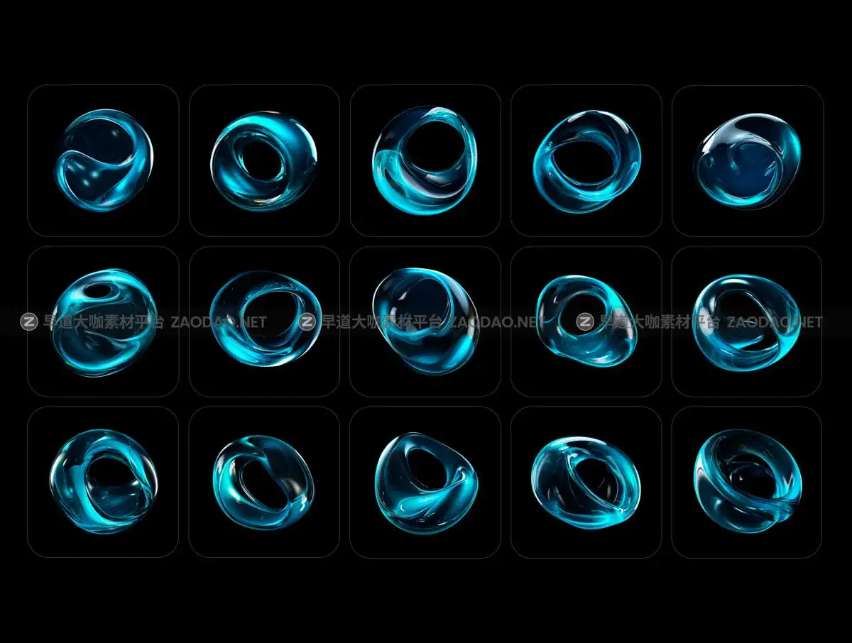 30款未来科幻圆形透明蓝色水晶玻璃抽象艺术图形Figma/PNG图片格式设计素材 Polarix插图5