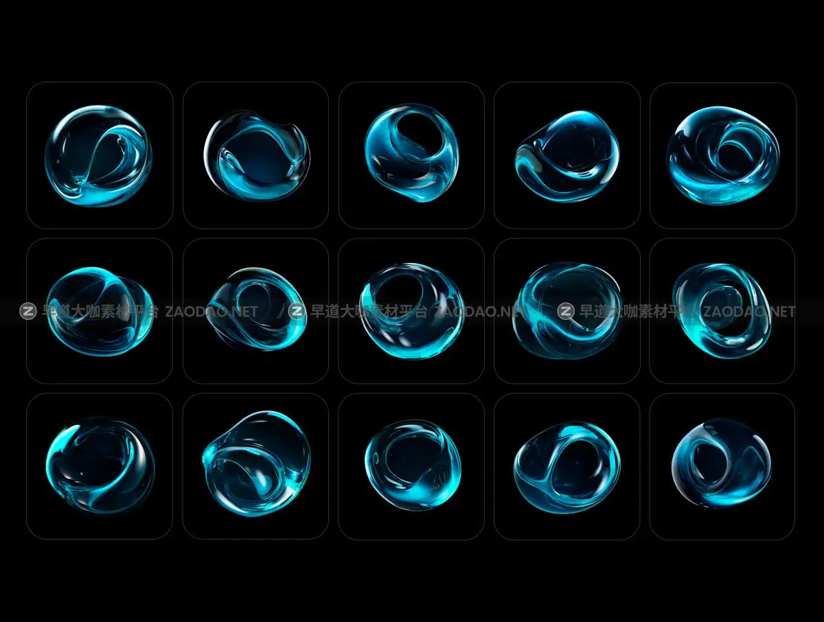30款未来科幻圆形透明蓝色水晶玻璃抽象艺术图形Figma/PNG图片格式设计素材 Polarix插图6