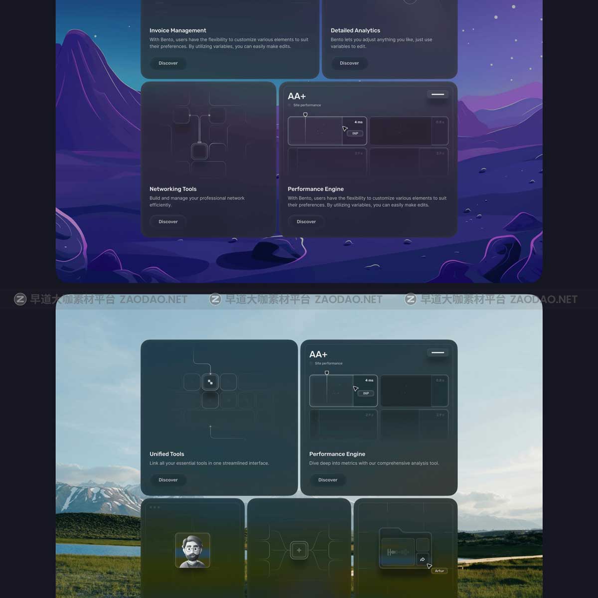 高级网站登录页面APP应用程序设计按钮插图卡片组件Framer素材套件 Bento Cards for Framer插图13
