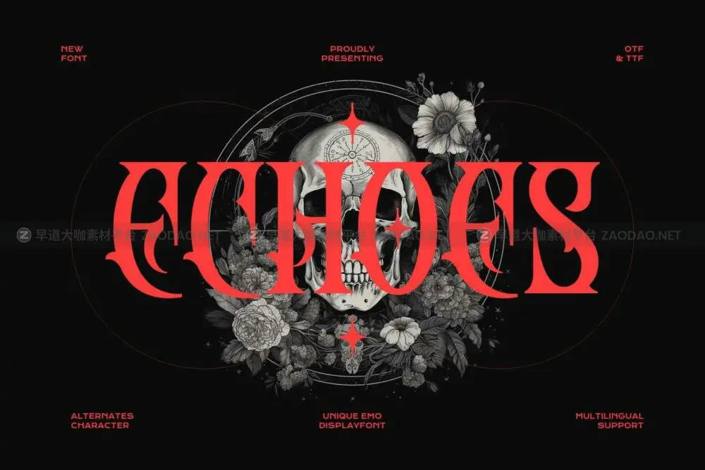 维多利亚风金属音乐杂志海报包装设计衬线英文字体安装包 Echoes – Blackletter Style插图