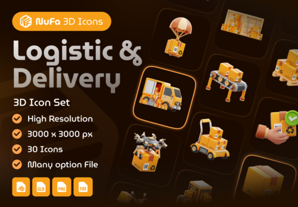 30款高级快递物流送货配送APP网站设计3D插图图标Icons设计素材合集 Logistic & Delivery 3D Icon Set