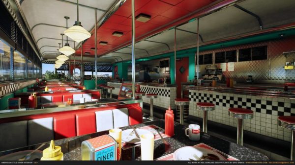 UE素材 虚拟引擎美式餐厅内部环境设计3D模型 Unreal Engine – American Style Diner