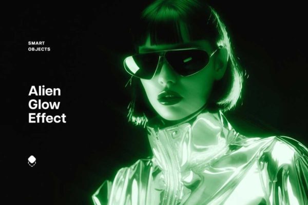 未来科幻外星人人物发光效果人像图片修图PS特效滤镜插件样机 Alien Glow Photo Effect
