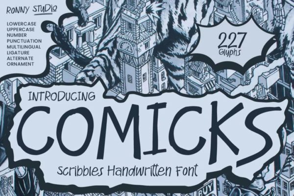 创意趣味卡通漫画风活力书籍标题LOGO设计手绘PSAI英文字体安装包 Comicks – Scribbles Handwritten Font