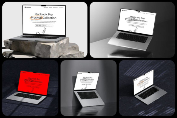 8款工业风格网站界面设计苹果MacBook Pro笔记本电脑演示效果图PS贴图样机模板 Vertex – Macbook Pro Mockup