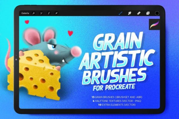 创意半色调颗粒纹理绘画笔触效果iPad Procreate&PS笔刷画笔设计素材 Grain artistic brushes for Procreate