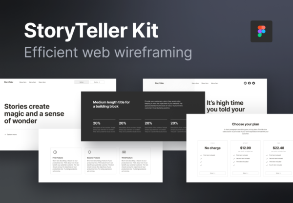 简约网站布局设计线框图工具包Figma格式设计素材套件 StoryTeller Wireframe Kit