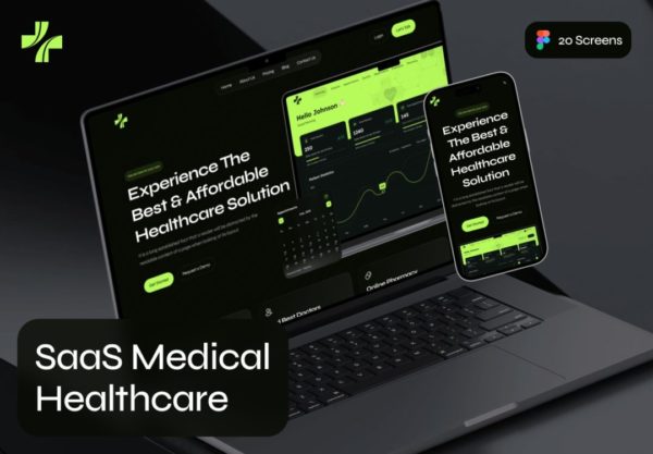 20屏高级自适应SaaS医院医疗保健网站UI界面设计Figma模板套件 SaaS Medical Healthcare Website UI Kit