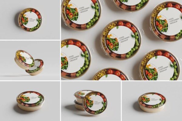 6款逼真食品美食外卖包装盒容器设计Ps展示贴图效果图样机模板 Food Container Mockup