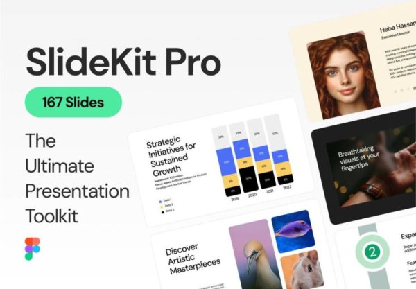 167页创意个人简历设计作品集图文排版幻灯片Figma/PPT/Key格式素材 SlideKit Pro: The Ultimate Presentation Toolkit