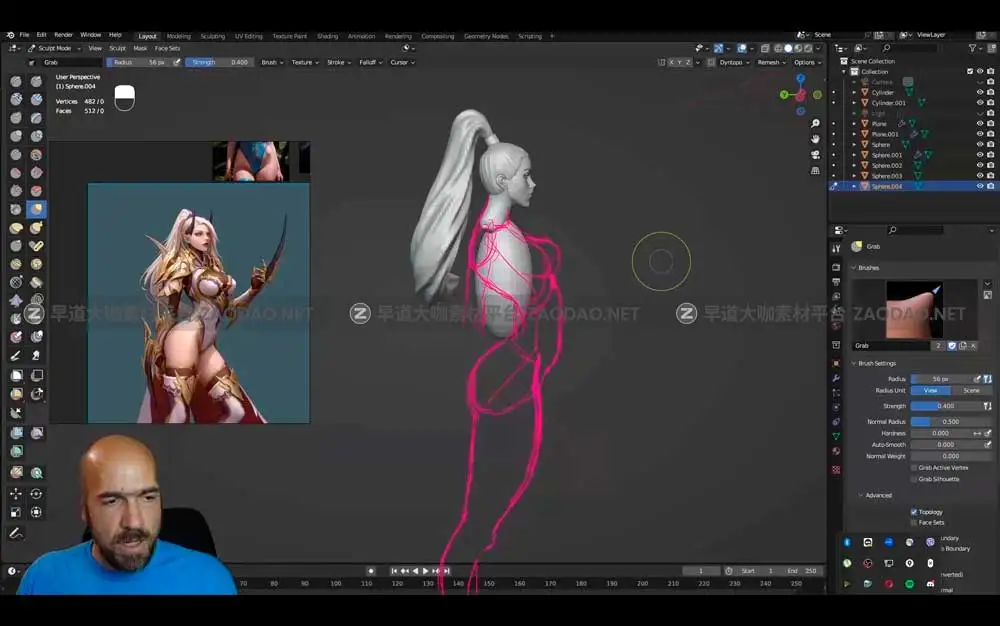 Blender三维女性刺客次世代游戏角色建模材质渲染教程 中英文字幕 3D Female Armored Assassin In Blender Course插图7