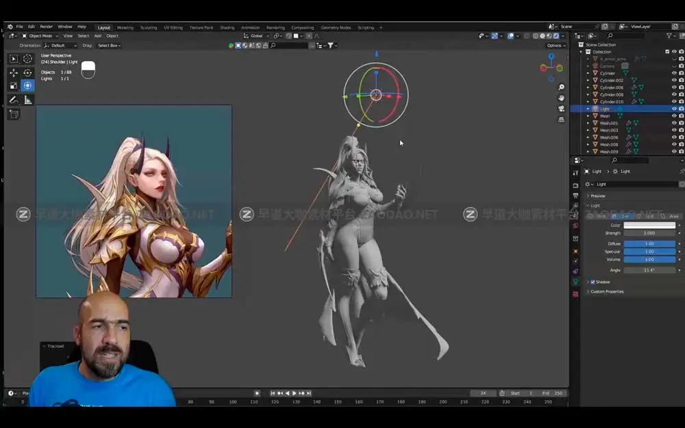 Blender三维女性刺客次世代游戏角色建模材质渲染教程 中英文字幕 3D Female Armored Assassin In Blender Course插图8