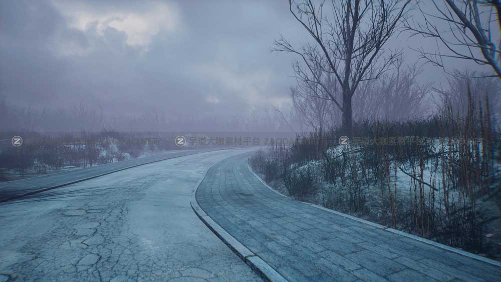 UE素材 暗黑风格灌木丛沼泽地场景3D模型设计素材 Unreal Engine – Bleak Winter Park插图2
