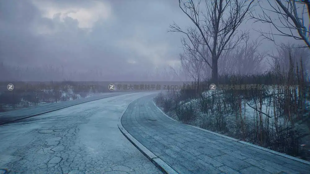 UE素材 暗黑风格灌木丛沼泽地场景3D模型设计素材 Unreal Engine – Bleak Winter Park插图2