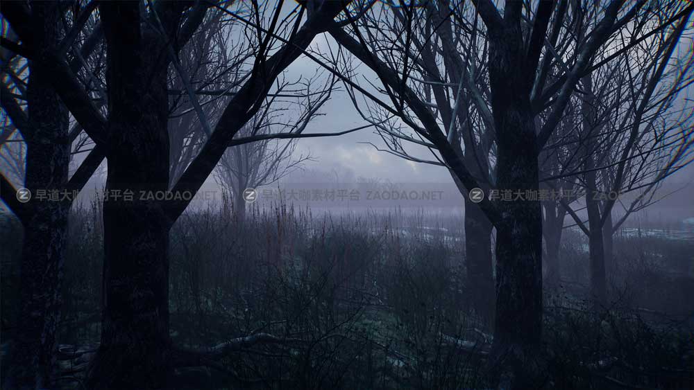UE素材 暗黑风格灌木丛沼泽地场景3D模型设计素材 Unreal Engine – Bleak Winter Park插图