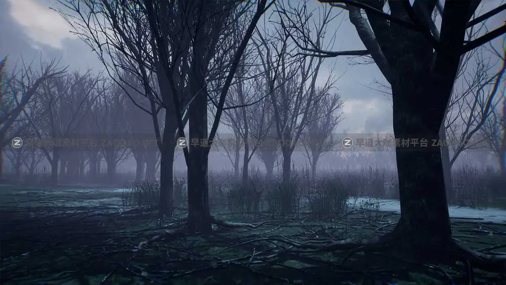 UE素材 暗黑风格灌木丛沼泽地场景3D模型设计素材 Unreal Engine – Bleak Winter Park插图9