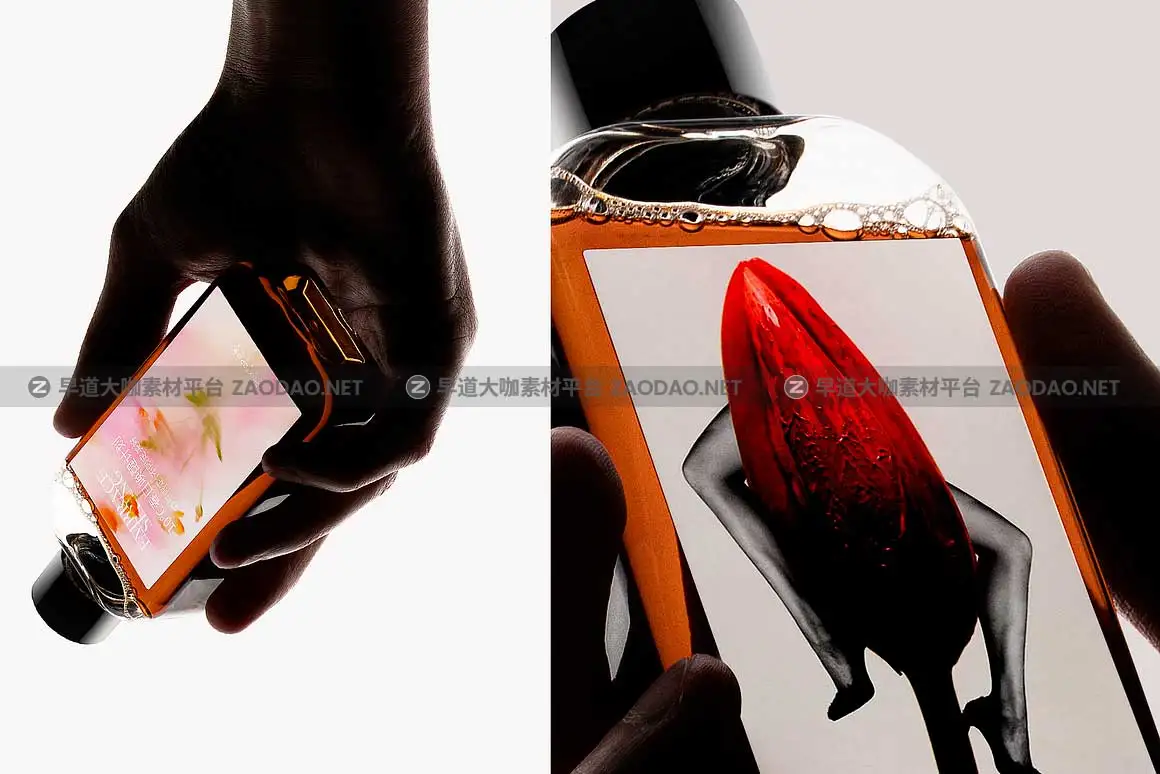 时尚优雅手持香水玻璃瓶包装瓶设计展示效果图PS贴图样机模板素材 Cosmetic Bottle Mockup WH插图3
