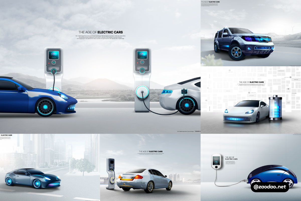 10款新能源电动汽车充电桩视觉海报KV设计PSD分层源文件模板 Electric Car Sale Poster Template