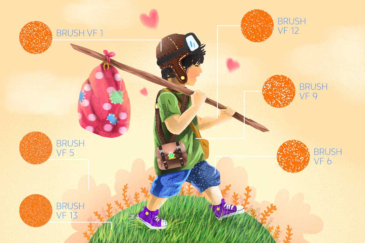 创意半色调颗粒纹理绘画笔触效果iPad Procreate&PS笔刷画笔设计素材 Grain artistic brushes for Procreate插图8