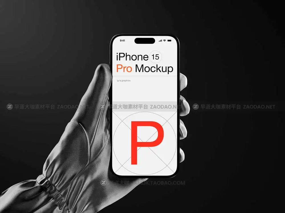 16款暗黑风格戴着手套手持苹果iPhone 15 Pro演示效果图贴图样机Ps/Figma/Sketch模板素材 P-Mockups: iPhone 15 Pro插图17