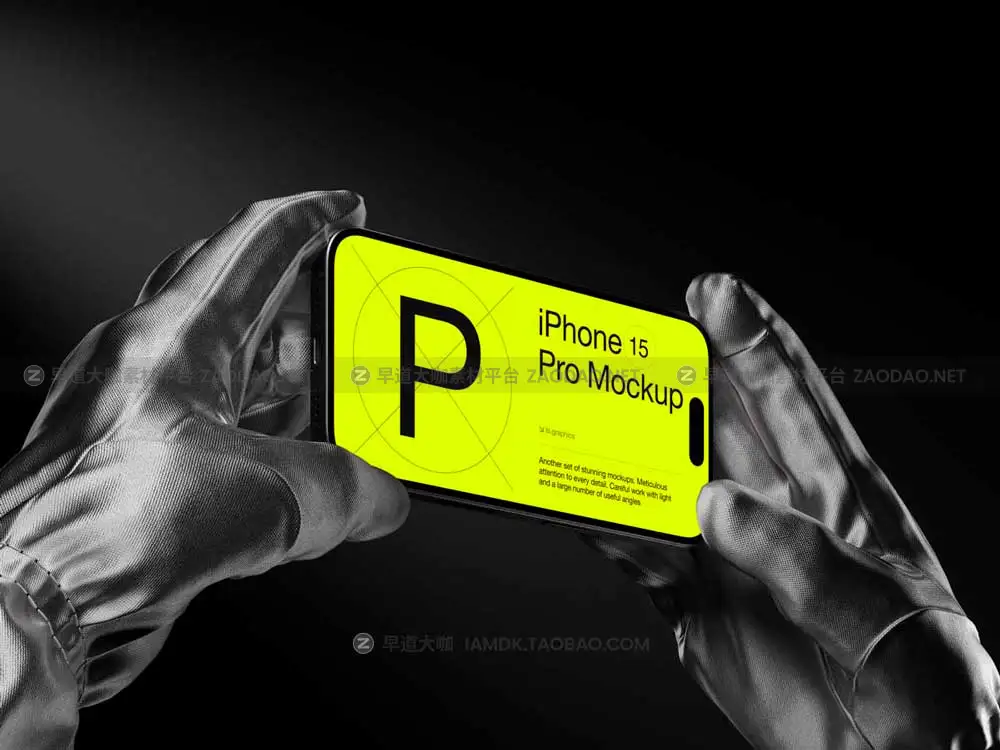 16款暗黑风格戴着手套手持苹果iPhone 15 Pro演示效果图贴图样机Ps/Figma/Sketch模板素材 P-Mockups: iPhone 15 Pro插图10