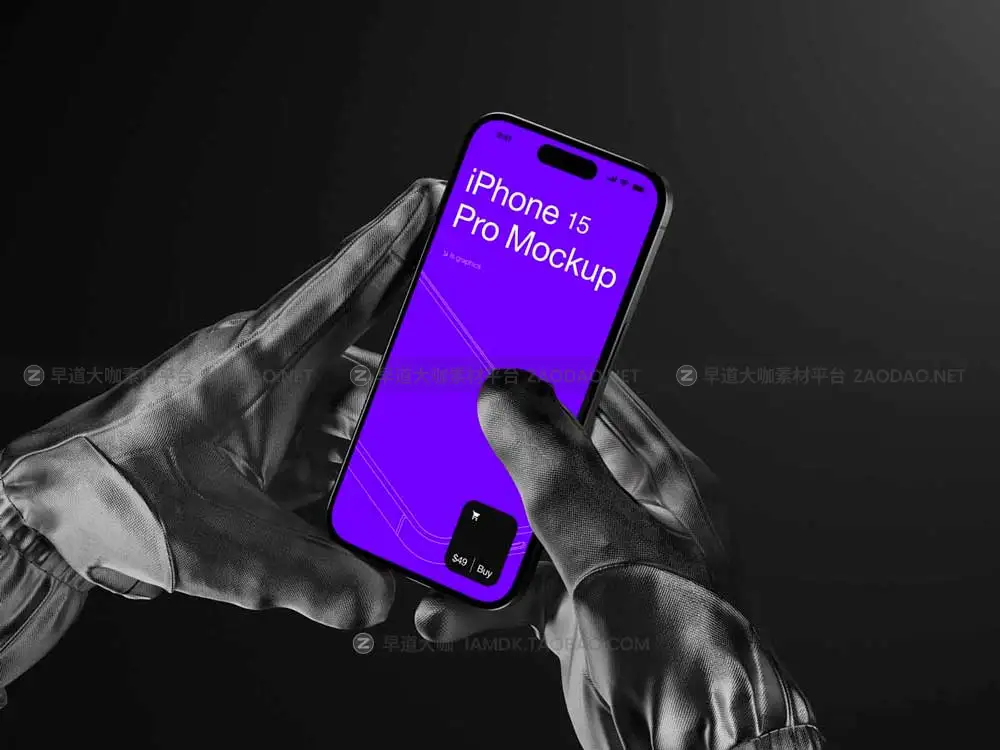 16款暗黑风格戴着手套手持苹果iPhone 15 Pro演示效果图贴图样机Ps/Figma/Sketch模板素材 P-Mockups: iPhone 15 Pro插图9