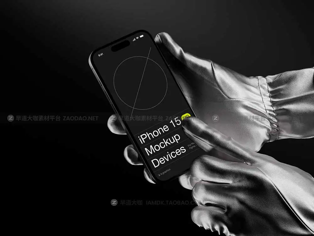 16款暗黑风格戴着手套手持苹果iPhone 15 Pro演示效果图贴图样机Ps/Figma/Sketch模板素材 P-Mockups: iPhone 15 Pro插图7