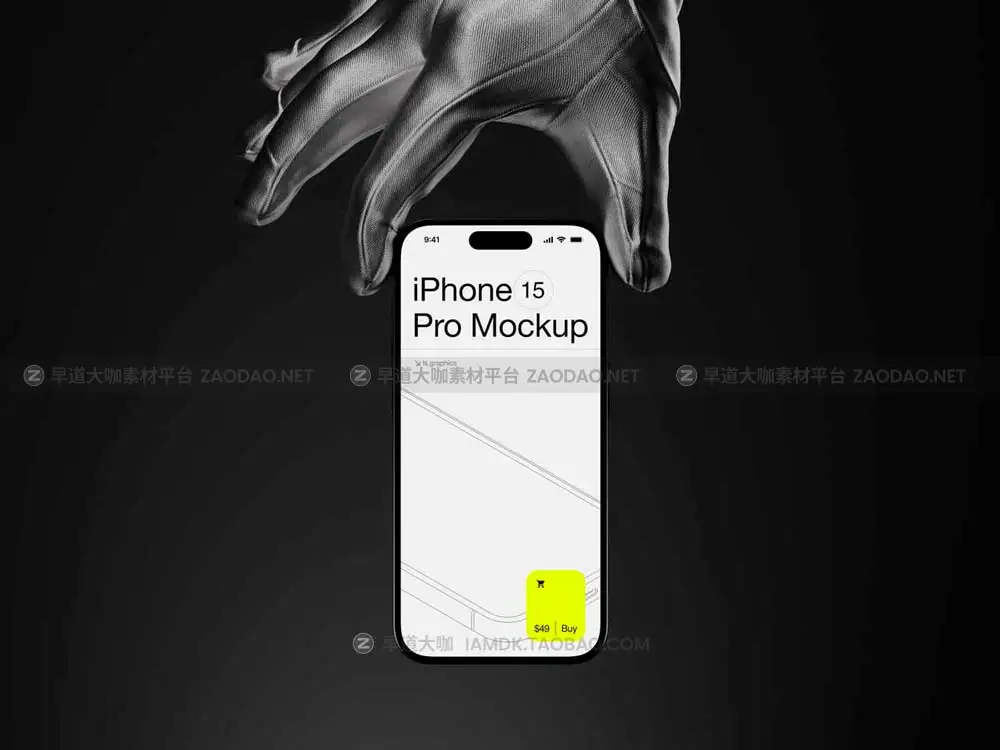 16款暗黑风格戴着手套手持苹果iPhone 15 Pro演示效果图贴图样机Ps/Figma/Sketch模板素材 P-Mockups: iPhone 15 Pro插图5