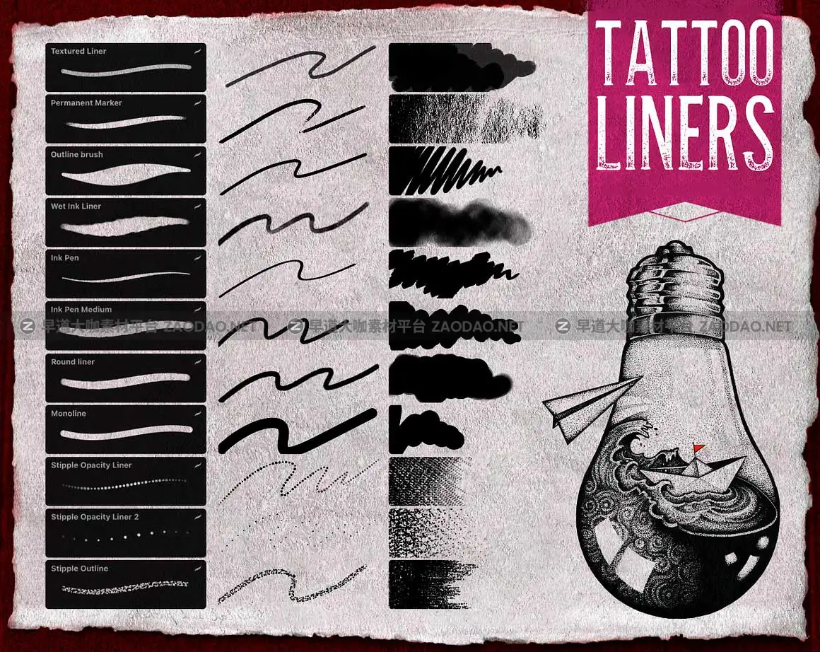 时尚颗粒纹理线条铅笔绘画艺术iPad Procreate笔刷画笔设计素材 Procreate Tattoo Stipple Brushes插图2